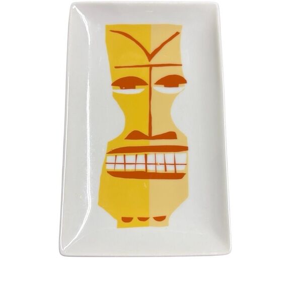 Crate & Barrel 4 Tiki Face Plates Luau Party Appetizer Tray 8" Jane Dixon - Picture 5 of 6